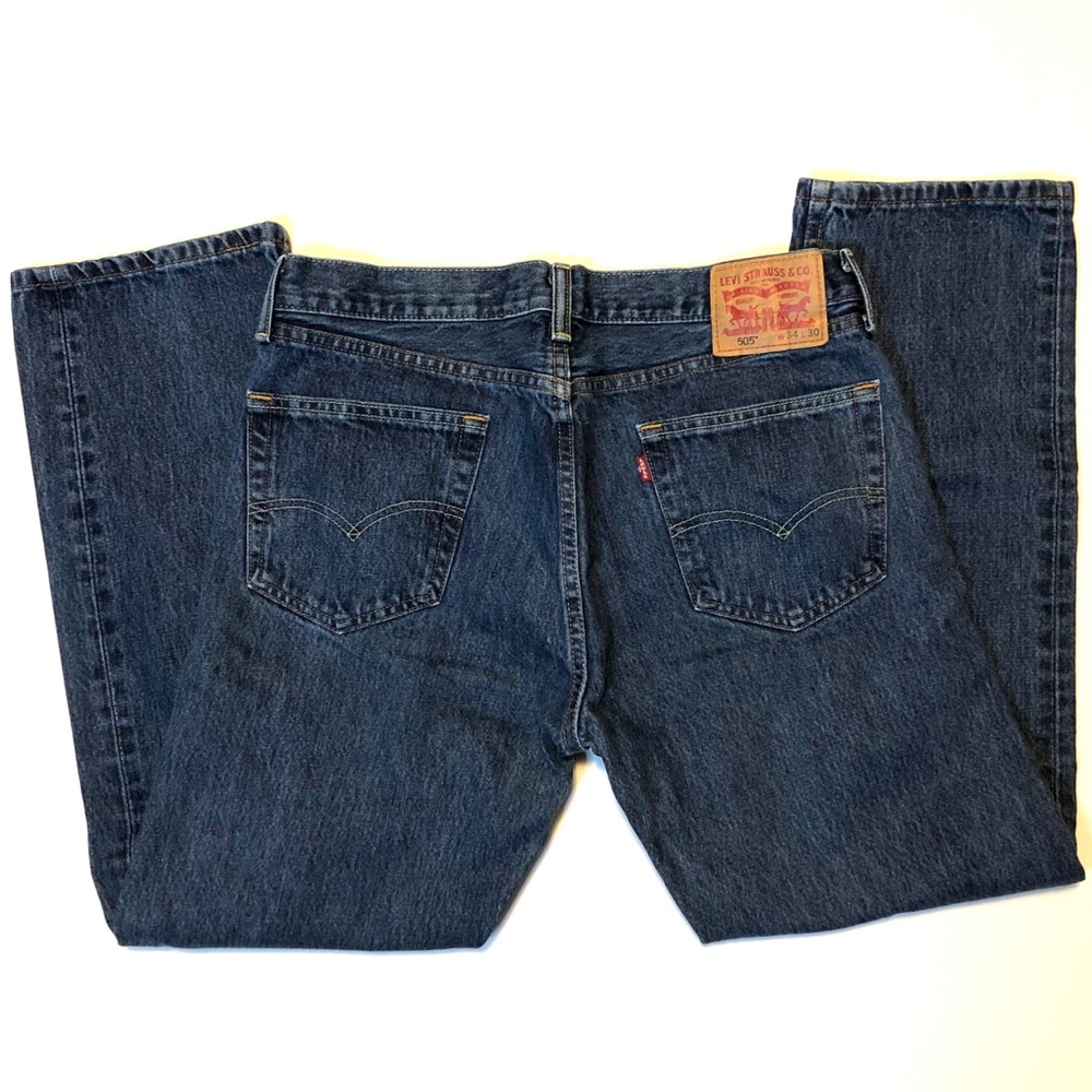 34x30 Levi’s 505 Men’s Regular Fit Dark Blue Jeans - Picture 4 of 8